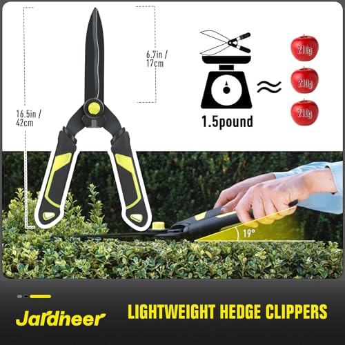Jardineer 16.5'' Hedge Shears, Lightweight Hedge Clippers Handheld with Shock-Absorbing Bumpers and Sharp Steel Wavy Blade, Landscaping Shears for Trimming Hedges, Shrubs and Shaping Bushes