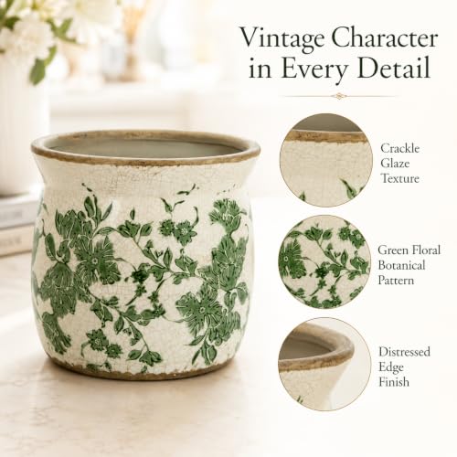 Doysayes Vintage Ceramic Flower Pot for Indoor Plant with Drainage Hole - color: Green