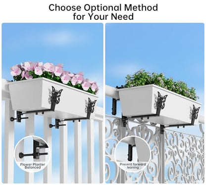 HFHOME Window Box Brackets, Adjustable Planter Box Brackets, Heavy Duty Flower Railing Planter Bracket for Balcony, with Enhanced Bottom Support, Perfect for Deck, Fence and Garden - Black (6 Pack) - color: 6 Pcs - Black