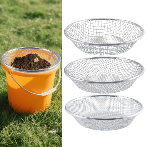 3Pcs 3 Apertures Sizes Soil Sifter Sieve - Heavy Duty Galvanized Screen for Compost, Dirt, Rocks, Gravel & Garden - Fits 5 Gallon Bucket, Rust-Resistant - Composting & Sifting Tool - style: 3pcs