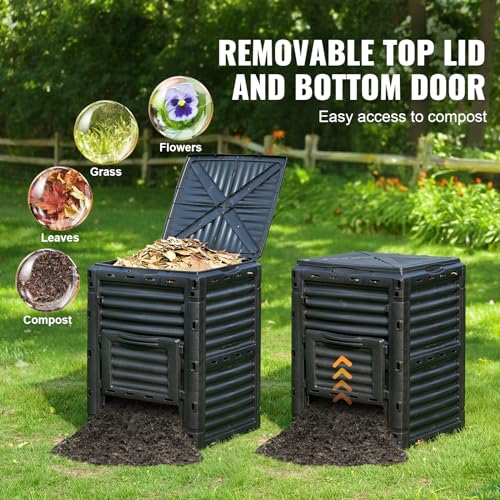 VEVOR Garden Compost Bin 80 Gal, BPA Free Composter, Large Capacity Outdoor Composting Bin with Top Lid and Bottom Door, Easy Assembling, Lightweight, Fast Creation of Fertile Soil - style: 80 Gallon