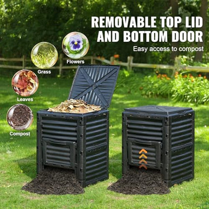 VEVOR Garden Compost Bin 80 Gal, BPA Free Composter, Large Capacity Outdoor Composting Bin with Top Lid and Bottom Door, Easy Assembling, Lightweight, Fast Creation of Fertile Soil - style: 80 Gallon