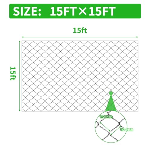 15x15 FT Bird Netting, 1/2" Mesh, Heavy Duty Garden Netting - size: 15x15FT-1/2inch