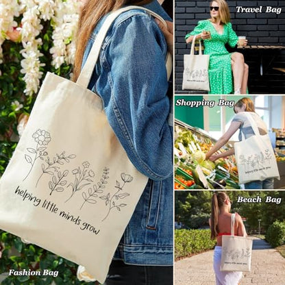 Canvas Tote Bags Teacher Appreciation Gifts Aesthetic Travel Beach Bag Cute Reusable Grocery Shopping Bag - color: 11 Helping Little Minds Grow