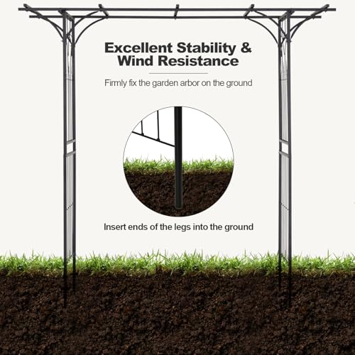 Tangkula 6.7 Ft Garden Arbor, Metal Arch with Trellis for Climbing Plants Outdoor, Decoration Outdoor Garden Archway with Gate for Vines, Flowers, Wedding, Bridal Party, Ceremony
