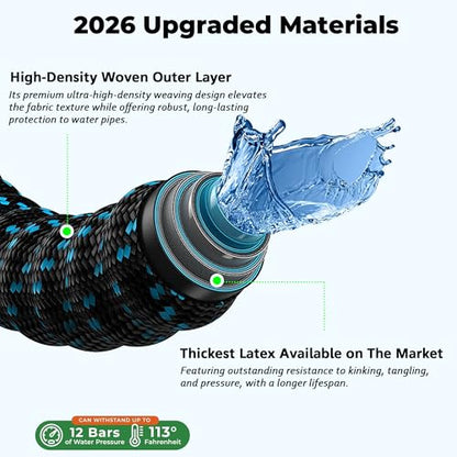 Expandable Garden Hose 50 ft with 10 Function Spray Nozzle, Flexible, Kink Free, Leak-Proof, Ultra Lightweight Retractable Stretch Water Hose 50ft for Yard, Lawn, Car Wash and Outdoor (Black & Blue)