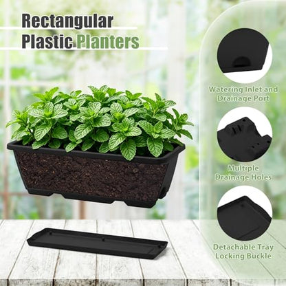 4-Pack Railing Planter Boxes with 2 Sets Double-Sided Adjustable Brackets - color: Black