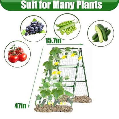 Cucumber Trellises A Frame Plant Supports Green Trellis for Cucumber, Climbing Plants Vegetables Flowers (Green) 47x15in