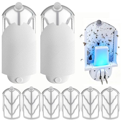 Flying Insect Trap for Indoor Use (2 Starters & 6 Refill Cartridges), UV Light Bug Catcher for Fruit Flies, Gnats & Small Flying Pests, Silent, No-Zap, Mess-Free - style: 2 Starter & 6 Refill