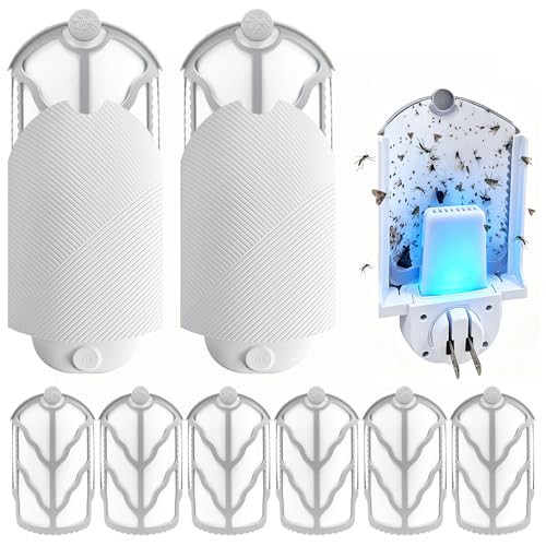 Flying Insect Trap for Indoor Use (2 Starters & 6 Refill Cartridges), UV Light Bug Catcher for Fruit Flies, Gnats & Small Flying Pests, Silent, No-Zap, Mess-Free - style: 2 Starter & 6 Refill