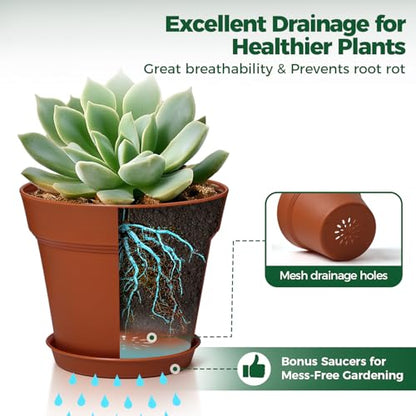 T4U Small Plant Pots 4 Inch 8 Pack, Plastic Indoor Flower Pots Saucer - color: Terracotta, size: 4 inch