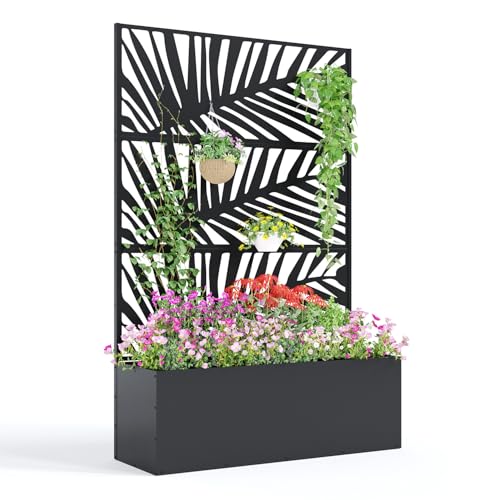 Garvee 71"x47"x16" Metal Planter Box with Trellis for Climbing Plants Vines - color: Palm Leaf, size: no Wheel