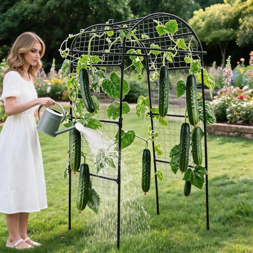 Garden Arch Trellis for Raised Beds, 6.8x3x2.6FT Plant Support for Cucumbers, Melons, Grapes, Roses & Climbing Vegetables, Outdoor Rust-Resistant Trellis for Vertical Growing, Black - size: 6.8x3x2.6FT