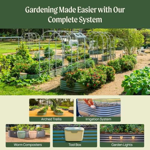 Vego garden 17" Tall 2' x 12' Giant Modular Metal Raised Garden Bed Kit, Large Metal Planter Box for Vegetables, Flowers, Herbs, Pearl White - color: Pearl White, size: 2' x 12'