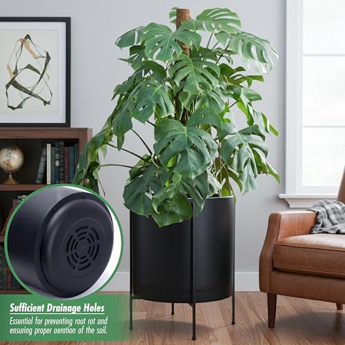 D'vine Dev Plastic Planter Pot with Metal Stand, Black, 16 in, 55-D-B-5 - color: Black, size: 16 Inch