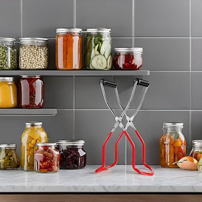 Canning Jar Lifter Tongs - Stainless Steel Jar Lifter with Rubber Grips - color: Red