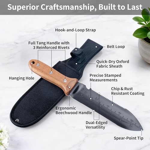 YANG Hori Hori Garden Knife, 7 Inch Garden Tools with Oxford Cloth Sheath - color: Spear-Point Garden Knife