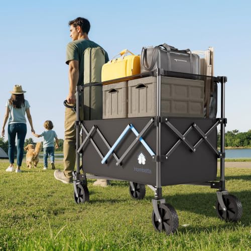 39" Collapsible Wagon Cart, 450 lbs Heavy Duty Folding Wagon with Brakes, Adjustable 150L-300L Utility Wagon with All-Terrain Wheels for Camping, Garden, Beach and Shopping - color: Black, size: 300L-new