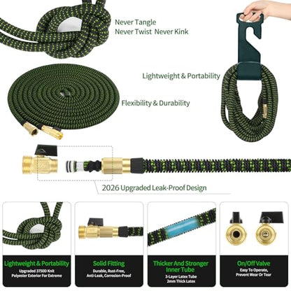 Expanding Garden Hose 150 ft - Expandable Garden Hose Leak-Proof with 3 -Layer Latex Core - 2026 Version/New Patented,Lightweight, Durable, No-Kink Flexible Retractable Water Hose