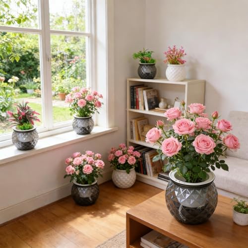 Self Watering Planter Pots, Automatic Water Absorbing Pot Indoor Hydroponic Plant Flower Pots for Green Luo, Succulent Plant (White, 11x10.5cm) - color: White