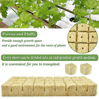 Halatool 1.2 in Rockwool Cubes for Hydroponics, 144 Plugs Seed Starter Cube - color: 4 Sheets, size: 1.2" Cubes