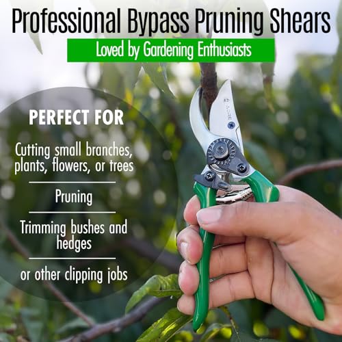 Adre Bypass Garden Pruning Shears – 8-inch Professional Pruning Shears for Gardening – High Carbon Steel Garden Clippers with Non-Slip Handles – Sharp Hand Pruners for Small Branches, Pruning Trimming