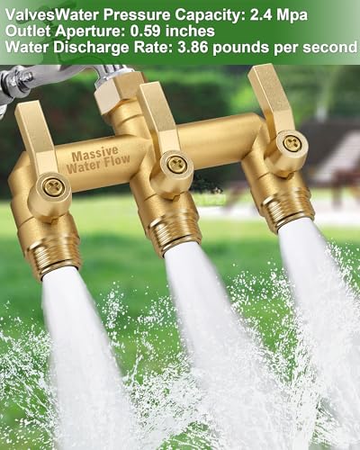 3 Way Hose Splitter Heavy Duty, Solid Brass Full Flow Outdoor Faucet and Garden Hose Splitters, Water Spigot Splitter T Adapter, All Metal Water Connector with Shut-Off Valve, 3/4 - Inch GHT Thread - style: Brass 3 way