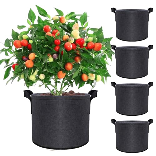 5 Gallon Grow Bags 5 Pack Heavy Duty Fabric Pots for Plants Outdoor, Potato Boxes, Garden Deals, Large Planters for Vegetables Tomatoes Flower Nursery Pots, Gardening Supplies, Planter Pot - size: 5 Gallons