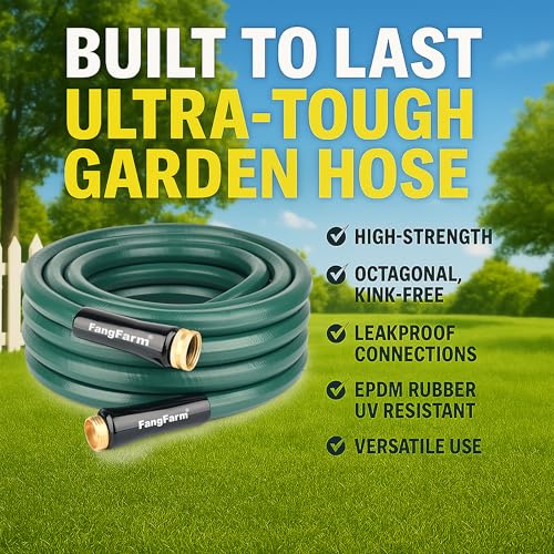 25FT Rubber Garden Hose, 5/8 in, 3/4 GHT Brass Fittings - size: 25FT