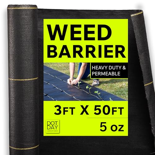 DOTDAY 5 oz Heavy Duty Landscape Fabric 3ft x 50ft, Dual Layer Woven & Needle-Punched Fabric, Permeable Ground Cover for Gravel Driveways, Walkways, Garden Beds & Landscaping, XBAR - size: 3x50ft - 5oz