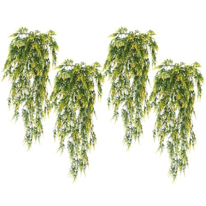 RECUTMS 4PCS Artificial Yellow Lavender Fake Hanging Plants Ivy for Outdoor - color: Yellow