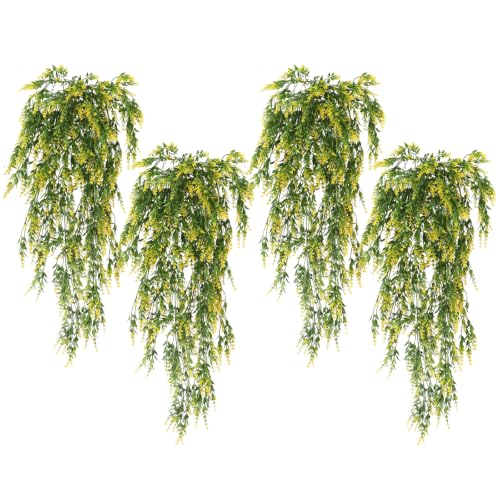RECUTMS 4PCS Artificial Yellow Lavender Fake Hanging Plants Ivy for Outdoor - color: Yellow