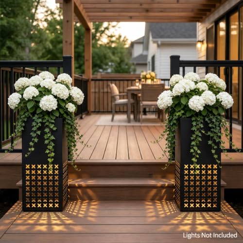 2 Pack Tall Metal Planter Box for Outdoor Plants, 14"L x 14"W x 30.27"H - size: 14"L x 14"W x 30.27"H