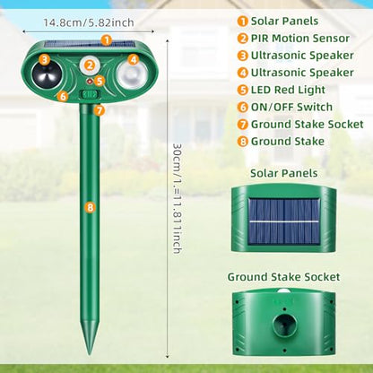 2 Pack Deer Repellent Devices, Solar Ultrasonic Animal Repeller Outdoor