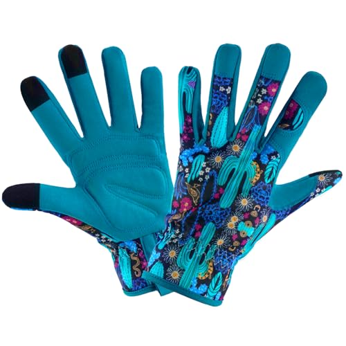 Gardening Gloves for Women, Touchscreen Printed Thorn-Proof - color: Cactus, size: Large