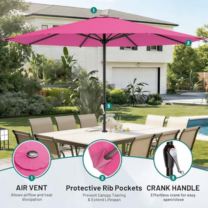 AreShark 12FT Large Outdoor Patio Umbrella, Pool Umbrellas, Rose Pink - color: Rose Pink, size: 12FT