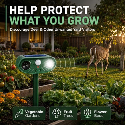 Sonic Fortress Pro Deer & Raccoon Repellent Outdoor, Solar Animal Repeller