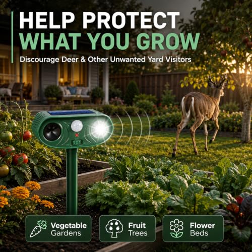 Sonic Fortress Pro Deer & Raccoon Repellent Outdoor, Solar Animal Repeller