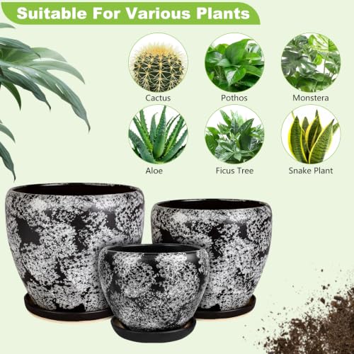 Ceramic Plant Pots With Saucer & Drainage Hole, 8 inch Indoor Flower Pots - color: Gray, size: 8 inch