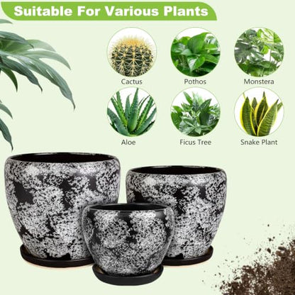 Ceramic Plant Pots With Saucer & Drainage Hole, 8 inch Indoor Flower Pots - color: Gray, size: 8 inch
