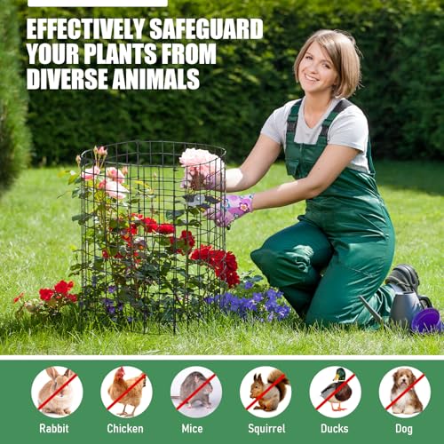 Zubebe 24 Sets Wire Plant Protector from Animals 14" H x 12.8" D Metal Mesh Plant Cage Sturdy Garden Bunny Barricades Chicken Wire Cloche for Vegetables with Ground Stakes and Nylon Ties