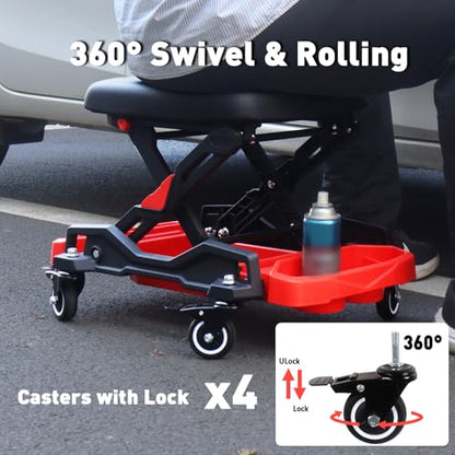 Rolling Creeper Seat, 300 LBS Garage Stool with 4 Locking Wheels