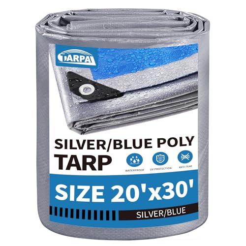 TARPAL Tarp 20x30 feet 7.5mil Multipurpose Waterproof Poly Tarp Silver/Blue - color: Silver/Blue-7.5mil, size: 20x30 Feet-Finished size