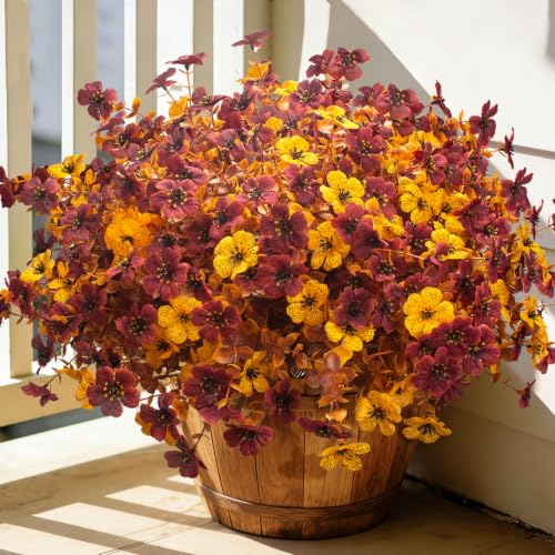 20 Pcs Artificial Fall Flowers UV Resistant Outdoor Autumn Plants Decor - color: Fall Yellow&red