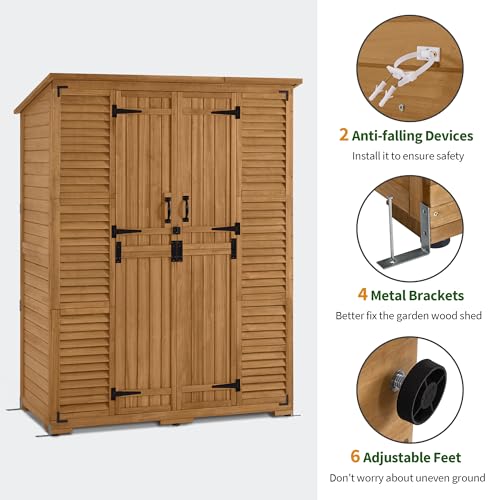 Macrout Outdoor Storage Cabinet with Shelves, Wood Shed 1738 (Natural) - color: Natural