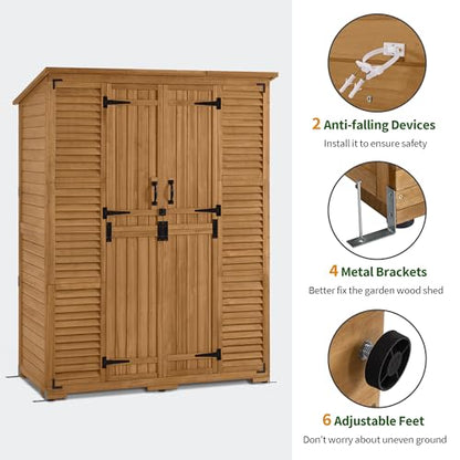 Macrout Outdoor Storage Cabinet with Shelves, Wood Shed 1738 (Natural) - color: Natural