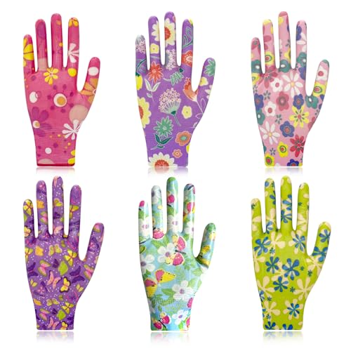 Garden Gloves for Women, Breathable Nitrile Coated Gardening Work Gloves for Women, Planting, Seeding,6 Pairs