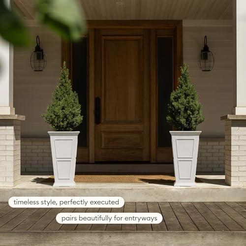 Veradek Brixton Series Planter - Tall Outdoor Planter with Shelf - color: White, size: 26 inch
