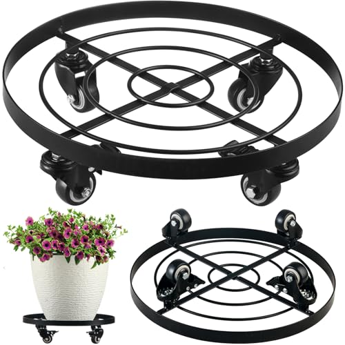 Planterhoma 1 Packs Large Metal Plant Caddy 13.6 Inch Plant Dolly with Wheels Heavy-duty Iron Rolling Plant Stand with Casters for Indoor Outdoor Flower Pot Mover Roller Coasters, Black - color: Black, size: 13.6"/ 1 pack
