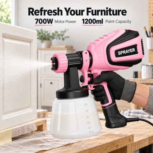 VONFORN Paint Sprayer for House Painting,700W HVLP Spray Gun Easy to Clean - color: Light Pink